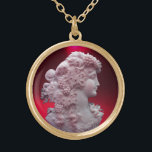 COLAR BANHADO A OURO ANTIQUE CAMEO, SENHORA COM UVAS E GRÁVINAS<br><div class="desc">Joia antiga de cammeo com um belo perfil feminino com cabelos longos ornamentados com uvas e videiras para vinhas</div>