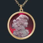 COLAR BANHADO A OURO ANTIQUE CAMEO, SENHORA COM UVAS E GRÁVINAS<br><div class="desc">Joia antiga de cammeo com um belo perfil feminino com cabelos longos ornamentados com uvas e videiras para vinhas</div>