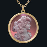 COLAR BANHADO A OURO ANTIQUE CAMEO, SENHORA COM UVAS E GRÁVINAS<br><div class="desc">Joia antiga de cammeo com um belo perfil feminino com cabelos longos ornamentados com uvas e videiras para vinhas</div>