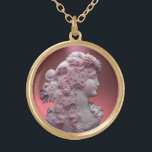 COLAR BANHADO A OURO ANTIQUE CAMEO, SENHORA COM UVAS E GRÁVINAS<br><div class="desc">Joia antiga de cammeo com um belo perfil feminino com cabelos longos ornamentados com uvas e videiras para vinhas</div>
