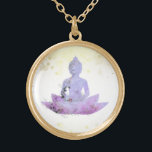 Colar Banhado A Ouro *~* AP33 Lotus Botânico Buda Roxo<br><div class="desc">(( ID de pesquisa AP33 para designs semelhantes )) Simples e Minimal Abstrato Boho Zen Watercolor com áreas DOURADAS. Há opções em forma e cores de revestimento metálico em Prata e Placa Dourada. * Garland Botânica Boêmica Energeticamente Avançada / Floral Buquê / Flores Pastel Moderno Popular Suavemente Colorido Buda Artística...</div>