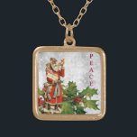 Colar Banhado A Ouro *~* AP40 Retro Rua Berry Vintage Nick Holly PEACE<br><div class="desc">(procure AP44 e AP40 por itens semelhantes) Santo de pele escura Nicholas Bearing Gifts com um buzino dourado anunciando sua presença. Joias com Intenção (r) Holly e Red Berries / Berry / e santo Nick Santo Nicholas como Nostálgico Vintage Santa Cláusula Vitoriana Vintage Antiquada e Folhagem Holly e a palavra...</div>