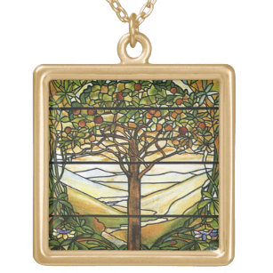 Colar Banhado A Ouro Árvore de vida/de janela vitral de Tiffany