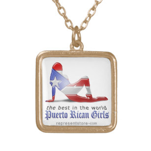 Colar Banhado A Ouro Bandeira porto-riquenha da silhueta da menina