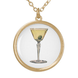 Colar Banhado A Ouro Bebidas Vintage, Cocktail de azeitona Martini