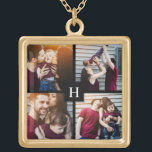 Colar Banhado A Ouro Colagem de 4 fotos e monograma<br><div class="desc">Belo design de fotografia personalizado perfeito para dia de as mães,  como presente de casamento ou aniversário,  presente de formatura,  etc.</div>
