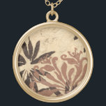 Colar Banhado A Ouro Design de Estêncil Floral com Folhas de Tawny<br><div class="desc">Este design de estêncil de folhas florais com uma coloração fina tem um fundo de aparência rústica,  dando-lhe uma sensação de safra. Um original de Jennifer Goldberger,  esta impressão faria um presente incrível para alguém que gostasse do sentimento rústico de peças como esta!</div>