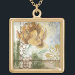 Colar Banhado A Ouro Design de Fresco Decorativo com Flor Global<br><div class="desc">Esta design decorativa de fresco por Megan Meagher apresenta uma flor no globo. Um fundo abstrato rodeia a flor,  criando uma vibração surreal que contrasta com a flor realista.</div>