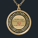 Colar Banhado A Ouro Diamantes Dourados, rochedos vermelhos<br><div class="desc">Elegante preto e dourado quadro geométrico sotaque vermelho,  comemorando 50º anos de amor,  personalizável modelo do 50º aniversário de casamento.</div>
