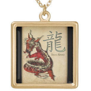 Colar Banhado A Ouro Dragão vermelho chinês pendente personalizado
