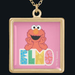 Colar Banhado A Ouro Elmo Cute e Divertido<br><div class="desc">Esta fofa design da Sesame Street mostra Elmo inclinado em texto Elmo divertido. © 2021 Sesame Workshop. www.sesamestreet.org</div>