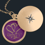 Colar Banhado A Ouro Forever Corações Douradas cores de fundo editáveis<br><div class="desc">Personalizar com nomes,  datas e cores de fundo.</div>