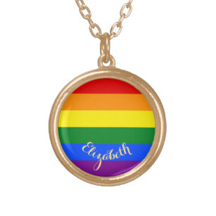 Colar Banhado A Ouro Gay LGBT Orgulho Lésbico Sinalizador do Arco-Íris 