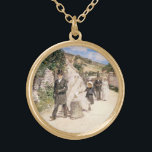 Colar Banhado A Ouro Marcha de Casamento por Robinson, Vintage Newlywed<br><div class="desc">A Marcha do Casamento (1892), de Theodore Robinson, é uma pintura vintage de amor pelas artes plásticas e romance. A noiva e o noivo, um feliz casal recém-casado, estão caminhando por uma cidade quente com sua festa de casamento após a cerimônia. Sobre o artista: Theodore Robinson (1852-1896) foi um dos...</div>