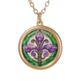 Colar Banhado A Ouro Mardi Gras StainGlass Fleur de lis