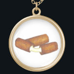 Colar Banhado A Ouro Mozzarella Cheese Sticks Junk Comida Foodie Gift<br><div class="desc">Apresenta uma ilustração original de um par de paus de queijo mozzarella frito e cheesy. Perfeito para seu viciado de comida favorito!</div>