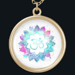 Colar Banhado A Ouro *~* OM Símbolo Watercolor Mandala Aum Lotus<br><div class="desc">* Energeticamente Aprimorado - Um símbolo OM Lotus Watercolor Mandala em um fundo preto.* Fundo branco redondo e cor d'água colorida. DOURADO. Pode ser Zen, Esoteric, New Age , Metafísico e Espiritual ajudando com meditação e atenção. Aqui para vocês está uma nova era fascinante, metafisicamente inclinada a olhar, design, de...</div>