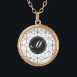 Colar Banhado A Ouro Padrão Moderno e Monograma<br><div class="desc">Padrão geométrico. Preto e Branco. Monograma personalizável. Moderno,  Elegante.</div>
