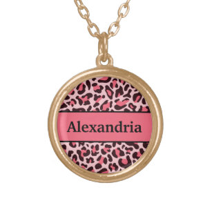 Colar Banhado A Ouro Personalized Pink Leopard Print Jewelry Necklace