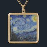 Colar Banhado A Ouro Pintura de Starry Night Vincent van Gogh<br><div class="desc">Este lindo design de arte mostra o famoso quadro do pintor poste-impressionista holandês Vincent van Gogh, "A Noite Estrelada". Pintado durante sua estadia no asilo Remy Santo na década de 1880, Van Gogh retratou as colinas rolantes e árvores ciprestes que viu de sua janela. Ele também adicionou a vila, que...</div>