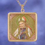 Colar Banhado A Ouro Rua. Alphonsus Liguori (SNV 02) (Quadrado)<br><div class="desc">Rua. Alphonsus Maria de Liguori (1696-1787) era um nobre italiano, um advogado que se tornou padre, escritor prolífico, fundador dos Redemtoristas, Bispo e Doutor da Igreja. Aqui, ele é retratado vestindo a regalia de seu Bispo — mitre branca e aranha, luvas violetas claras, roupão violeta azul e cruz de peitoral...</div>