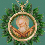 Colar Banhado A Ouro Rua. Andrew, o Apóstolo (JMAS 02)<br><div class="desc">Image Credit (JMAS 02): Imagem antiga de Rua. Andrew o Apóstolo de uma cromolithografia devocional do final do século XIX com sotaques de marrãs, originalmente publicada por Josef Müller, Art Publisher, Munique, Alemanha, da coleção privada de efemérsia religiosa do designer. A imagem é uma das doze da série Apostle do...</div>