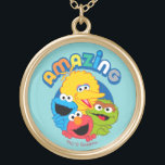 Colar Banhado A Ouro São surpreendentes<br><div class="desc">Os trabalhos de arte do Sesame Street caracterizam o monstro do biscoito,  o pássaro grande,  o Elmo e o Oscar o Grouch em um design "de surpresa".</div>