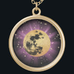 Colar Banhado A Ouro *~* Sky Cosmos Universe Stars Luon Lunar<br><div class="desc">* Cosmos Celestial Luna Placeado Com design DOURADO Colar Arredondado De Placa. Esta é uma design de uma lua de ouro e lua preta e suave, com uma rajada macia de PINK, de luz refletora de cura num céu violeta roxo. Há uma representação abstrato do espaço exterior usando o Glitter...</div>