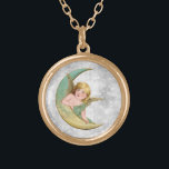 Colar Banhado A Ouro *~* Vintage AP40 Ângulos clássicos MOON Dourada<br><div class="desc">(ID de pesquisa AP40 para designs semelhantes) Transferir para outros produtos, se desejar. Vintage ROUND Dourado NECKLACE com doce arte clássica de uma jovem Angel que se inclina na Lua verde e dourada. * Fundo da pata de diamante da Lâmpada Romântica Retroativa Antrópica Antrica Antrópica Faux Glitter Enhanced. O pequeno...</div>