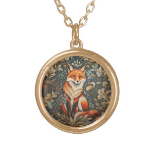 Colar Banhado A Ouro Vintage Sitting Fox William Morris Inspirou Floral