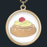 Colar Banhado A Ouro ZEPPOLE Itália Fried Dough Pastery Foley Foodie<br><div class="desc">Apresenta uma ilustração original de uma massa de massa frita de uma massa de zeppola (também conhecida como blenzi, frittelle, ou crispelli), tocada com açúcar em conserva e em pó. Uma Rua tradicional. Sobremesa de festival de rua do dia de Joseph, e um restaurante italiano clássico ou uma pequena padaria...</div>