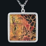 Colar Banhado A Prata African Girl and Giraffe Necklace<br><div class="desc">Colares com Garota e Girafa Africanas - Coleção de Pinturas Amigos - Desenho de Arte - África de Animais e Pessoas por MIGNED</div>