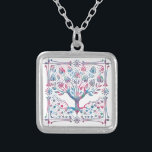 Colar Banhado A Prata Árvore da Vida Natureza Espiritual<br><div class="desc">Linda árvore de vida design em cores azul e rosa misturadas.</div>