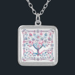 Colar Banhado A Prata Árvore da Vida Natureza Espiritual<br><div class="desc">Linda árvore de vida design em cores azul e rosa misturadas.</div>