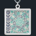Colar Banhado A Prata Azulejo Batik Azul I<br><div class="desc">Floral</div>