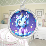 Colar Banhado A Prata Baby Unicorn In PJ's Earrings<br><div class="desc">Um unicórnio bebê giro no PJ roxo. Digitalmente criado no estilo kawaii. Design perfeito para crianças e adultos em muitos produtos de moda! Personalize sua cor ou texto de fundo!</div>