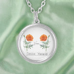 Colar Banhado A Prata Birth Month Flower outubro Marigold<br><div class="desc">Flor do mês de nascimento Colar de outubro Marigold com ilustração de uma flor de marigold. Abaixo da flor, o nome é escrito em uma letra elegante. Por baixo do nome, afirma-se " outubro - Marigold" indicando que o mês de nascimento do dono é setembro e que a sua flor...</div>