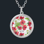 Colar Banhado A Prata Bonito Cópias de Cor Vermelha Personalizadas<br><div class="desc">Bonito colar personalizado de papoila de cor vermelha.</div>