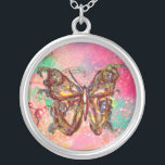 Colar Banhado A Prata BORRACHA DE BORRÃO, verde-rosa<br><div class="desc">Borboleta elegante e colorida. Pintura com folha de ouro e prata.</div>