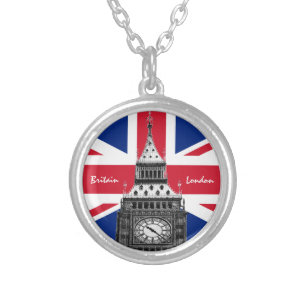 Colar Banhado A Prata British Flag & Big Ben - Londres, Reino Unido/adep