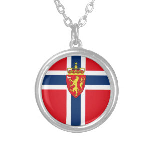 Colar Banhado A Prata casaco de armas da Noruega sob pavilhão da Noruega