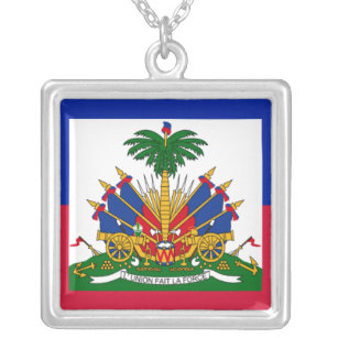 Colar Banhado A Prata Casaco de armas do Haiti Flag 