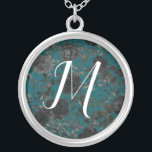 Colar Banhado A Prata Casamento Elegante Rosa Gótico de Teal Negro<br><div class="desc">As bandas de ventre de chá e rosa de casamento preto são adoráveis com um olhar de casamento gótico escuro. Perfeito para o seu papel de carta de noiva com este lindo design!</div>