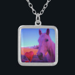 Colar Banhado A Prata Cavalo Marrom e Coração Vermelho<br><div class="desc">Cavalo Marrom e Foto do Coração Vermelho por Sandy Closs. casamentos,  coração,  corações,  cavalos,  pôneis,  pônei,  amor,  namorados,  dia de os namorados, </div>