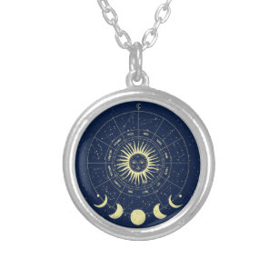 Colar Banhado A Prata Celestial Sun Moon Fases Zodiac