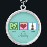 Colar Banhado A Prata Cerceta do costume dos violinos do amor da paz<br><div class="desc">Um sinal de paz,  coração,  e um violino. Um presente personalizado bonito da jóia para um violinista.</div>