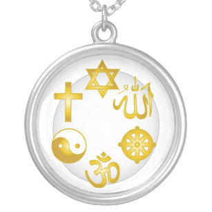 Colar Banhado A Prata Círculo de símbolos religiosos dourados