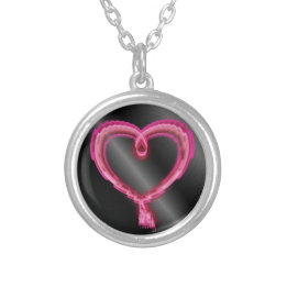 Colar Banhado A Prata Coração Neon Rosa