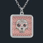 Colar Banhado A Prata Crânio de Açúcar rosa e Dourado e Corações Brancos<br><div class="desc">colar</div>