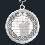 Colar Banhado A Prata Damask Elegance Wedding Silver Round Necklace<br><div class="desc">Personalize este bonito colar para ter como favores de casamento na sua recepção de casamento ou para ter um como lembrança do seu dia especial. Este colar é também o presente perfeito para a noiva do chá de panela. Personalize adicionando sua foto.</div>